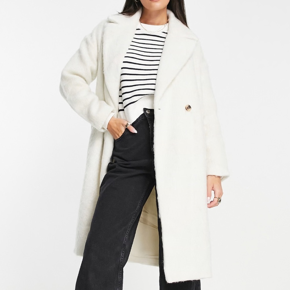 Cream fluffy double breasted coat